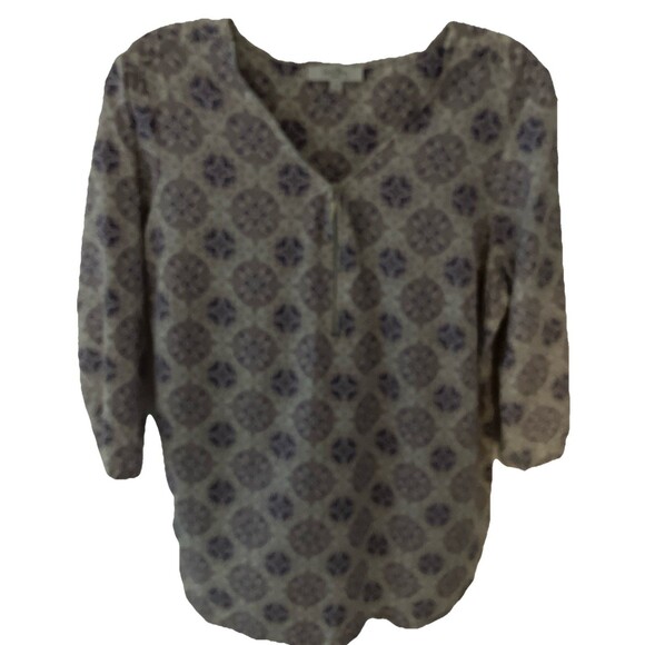 Coral Bay Top Blouse 1X Purple Henley Zip LINEN Blend Fair isle Lightweight - Picture 1 of 5
